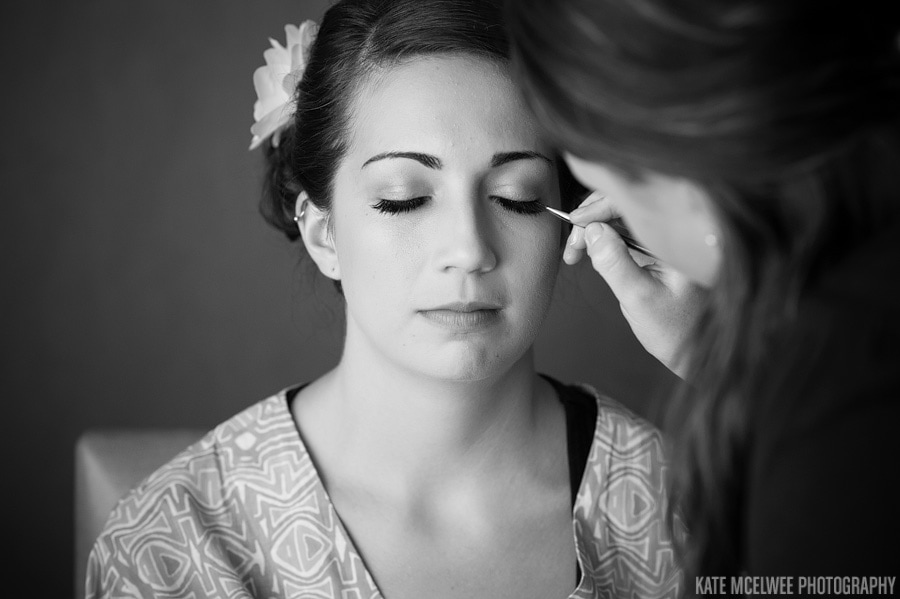 boston wedding photos of bride having makeup applied before her hilton back bay wedding