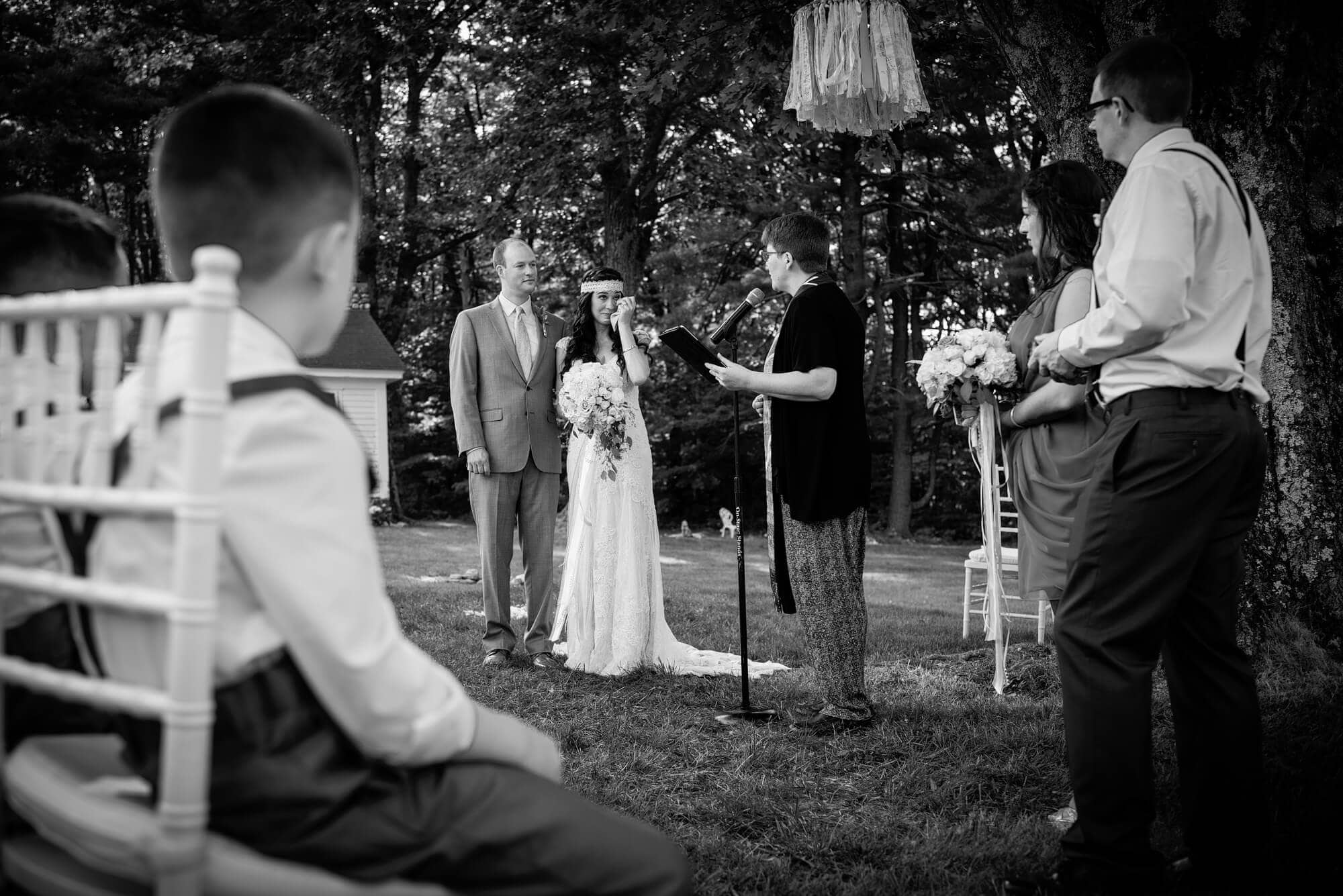 tearful moment at outdoor wedding ceremony in berkshires