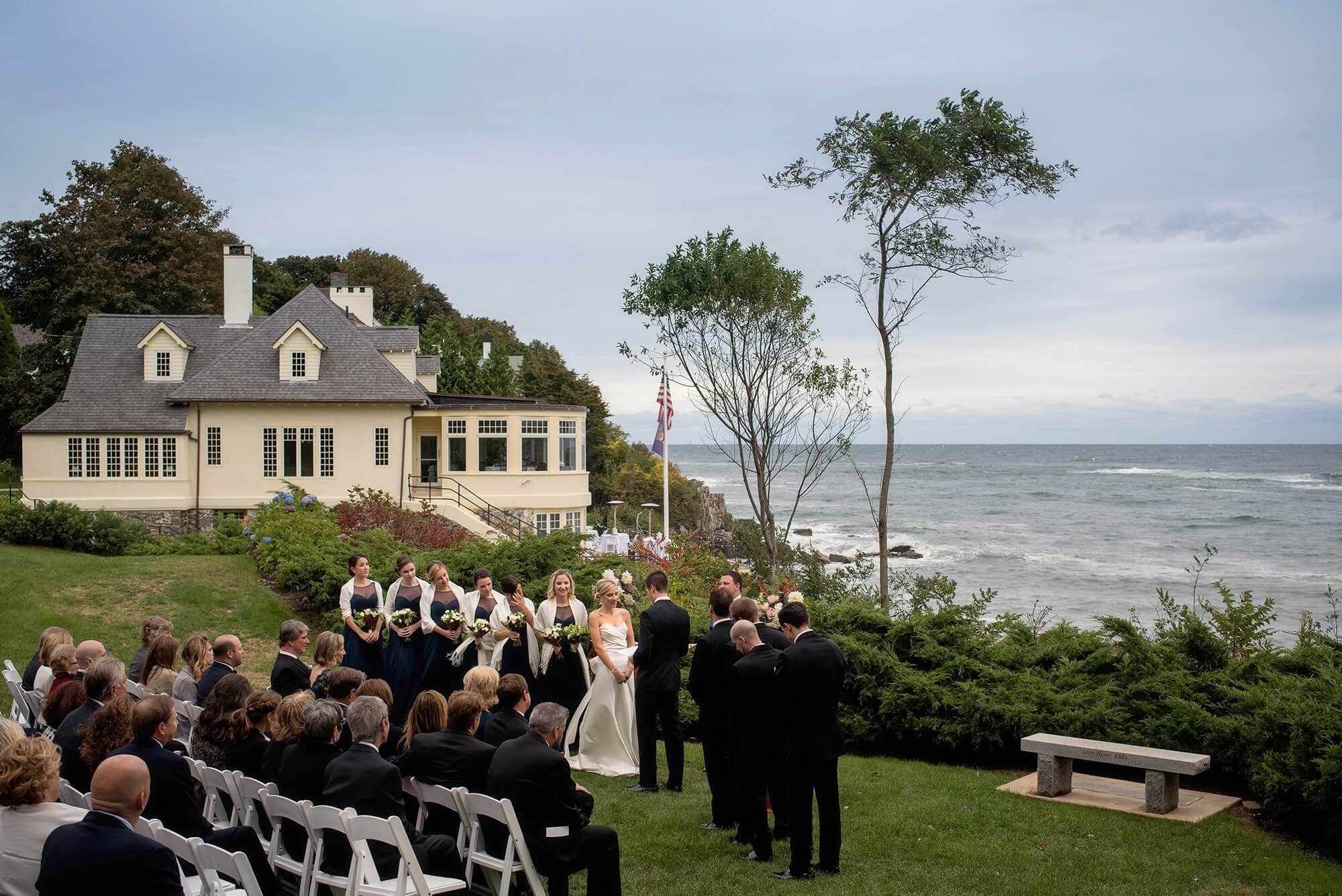 ceremony at a york harbor reading room wedding wide photo of location