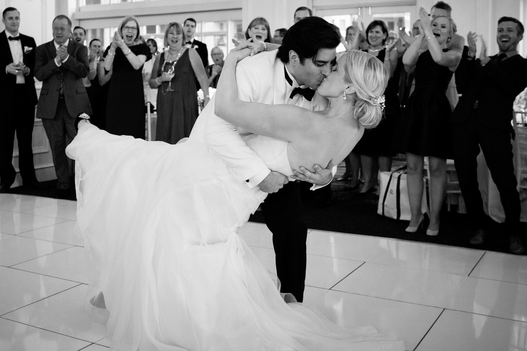 dip at the end of the first dance at boston harbor hotel wedding