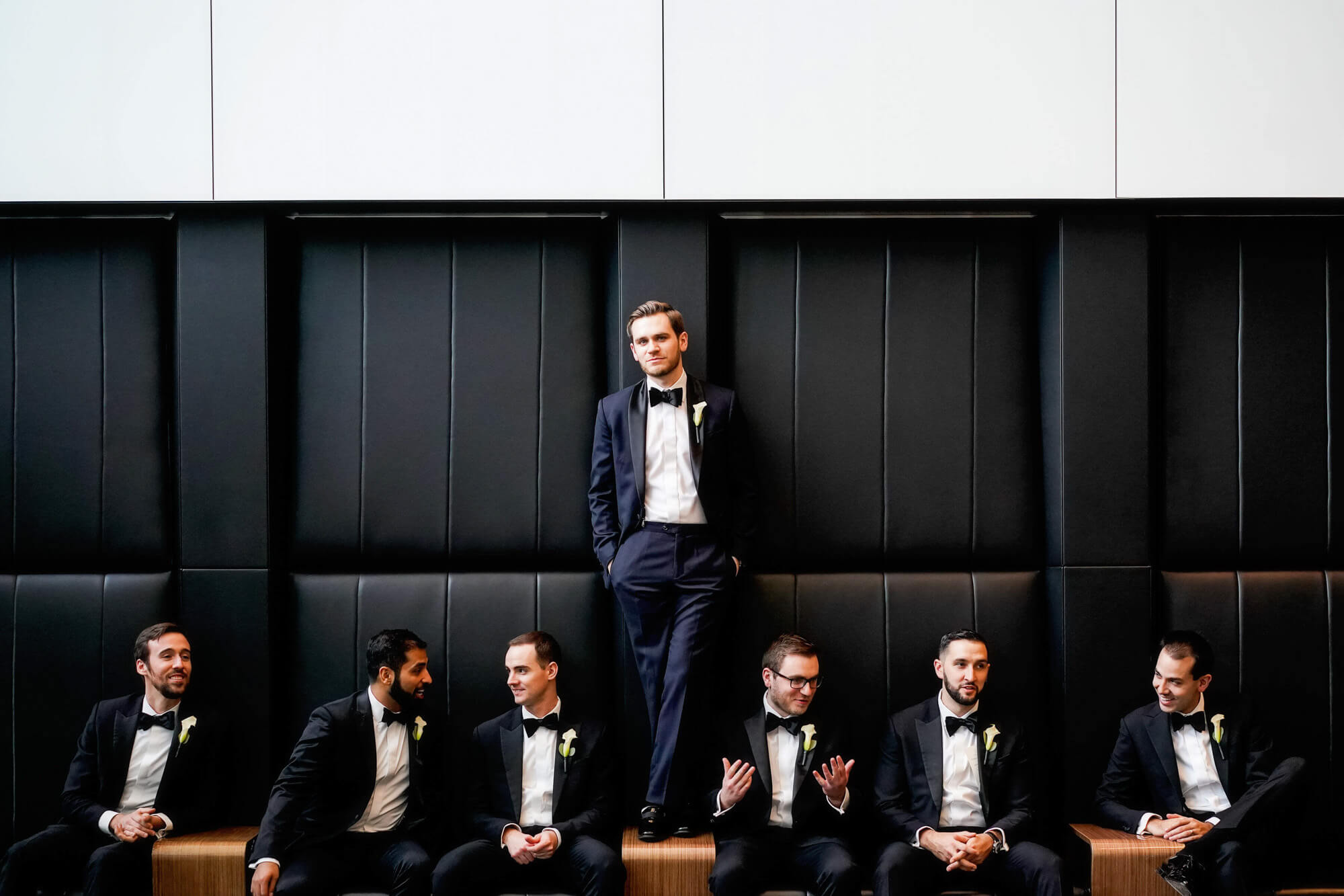 stylish wedding photography groomsmen portrait of wedding party by boston wedding photographer kate mcelwee