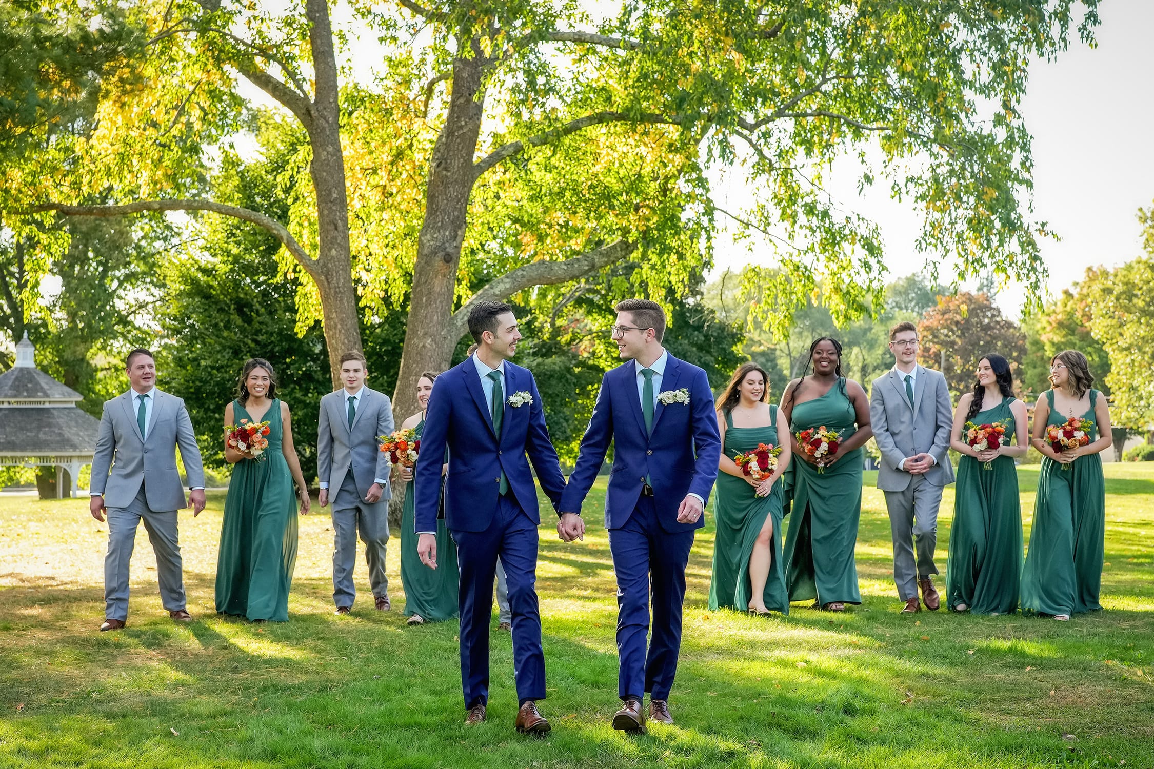 two grooms and their wedding party at an endicott estate wedding in dedham ma